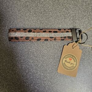 Handcrafted Leopard Print Keychain Wristlet With Sequins- NWT